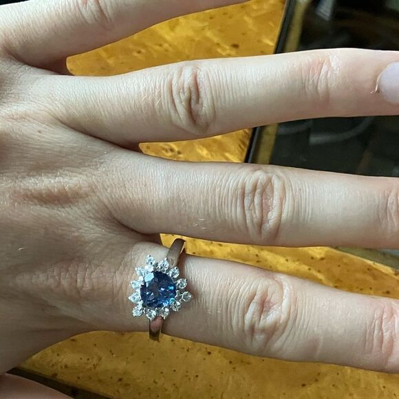 Genuine Blue Mystic Topaz Sterling Silver Halo Ring Size 10 - Picture 3 of 8